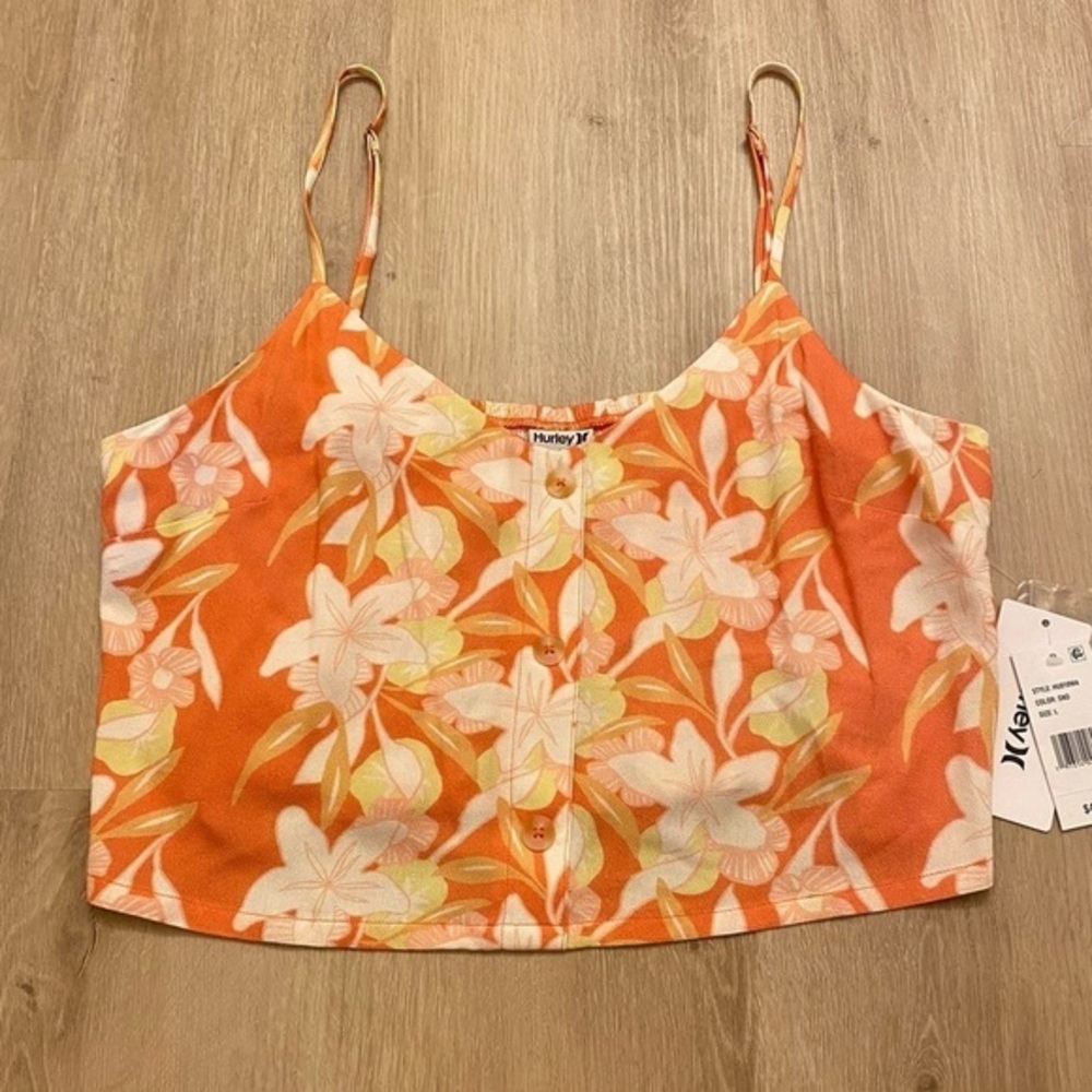 NWT Hurley Lightweight Crop Top Adjustable Spaghetti Straps Smocked Back